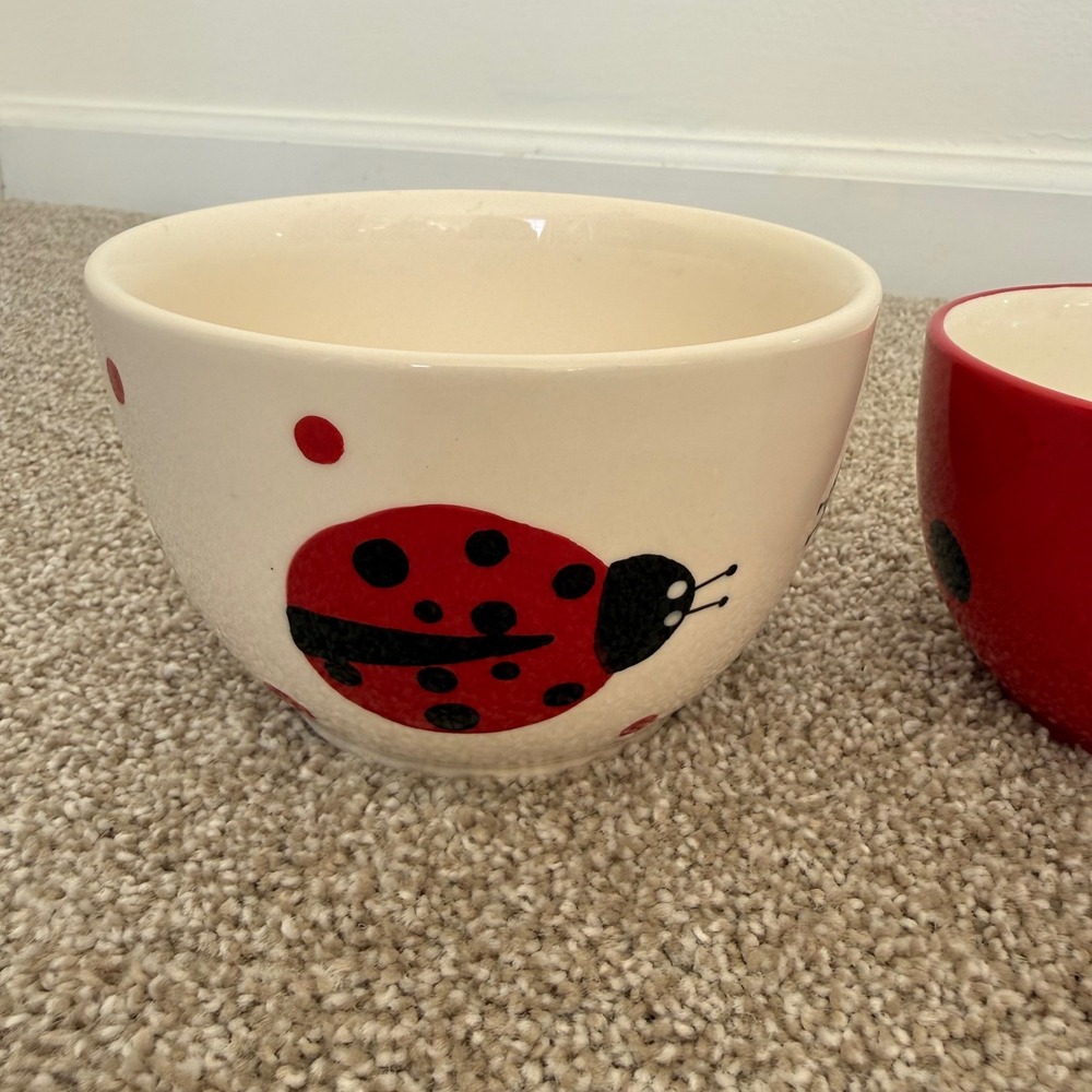Boston Warehouse Trading Co. Ladybug Set of 3 Small Bowls Ref White Poka Dots‎